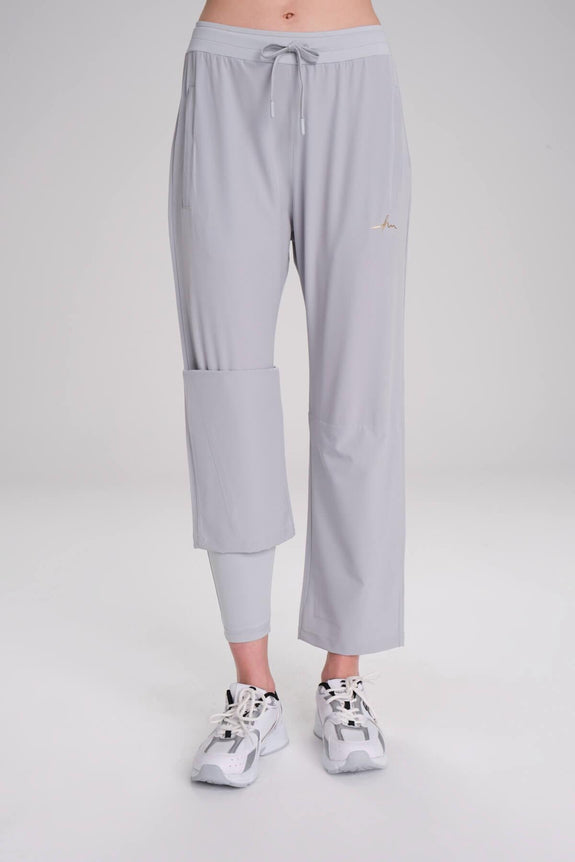 Active Double-Layered Leggings Straight-Cut Black Sports Pants Sweatpants Gray