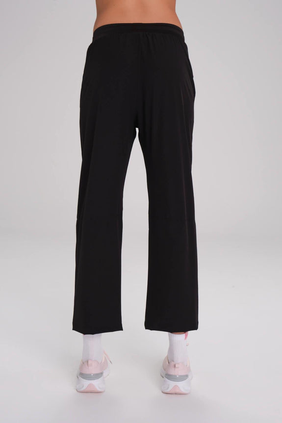 Active Double-Layered Leggings Straight-Cut Black Sports Pants Sweatpants BLACK