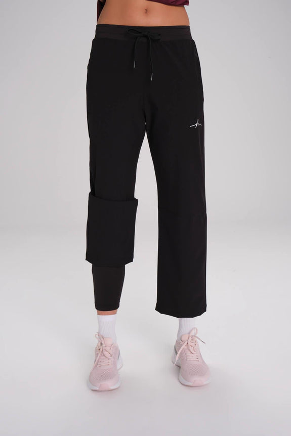 Active Double-Layered Leggings Straight-Cut Black Sports Pants Sweatpants BLACK