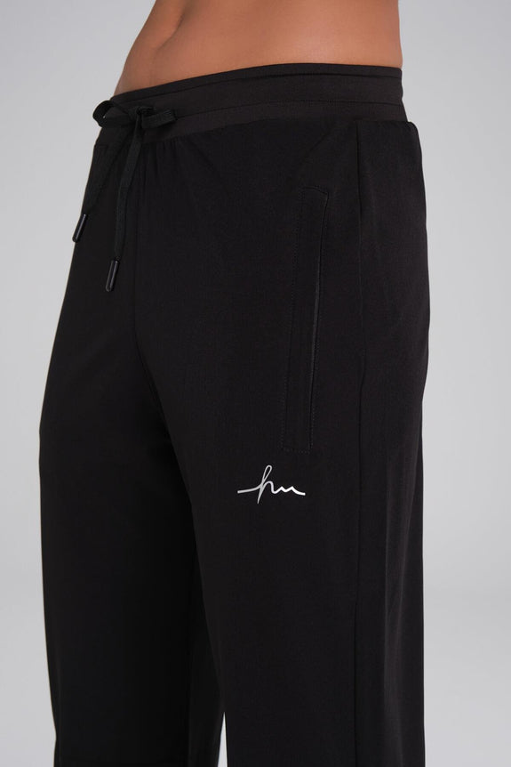 Active Double-Layered Leggings Straight-Cut Black Sports Pants Sweatpants BLACK
