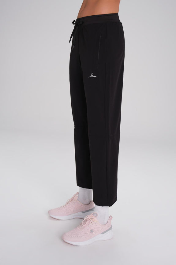 Active Double-Layered Leggings Straight-Cut Black Sports Pants Sweatpants BLACK