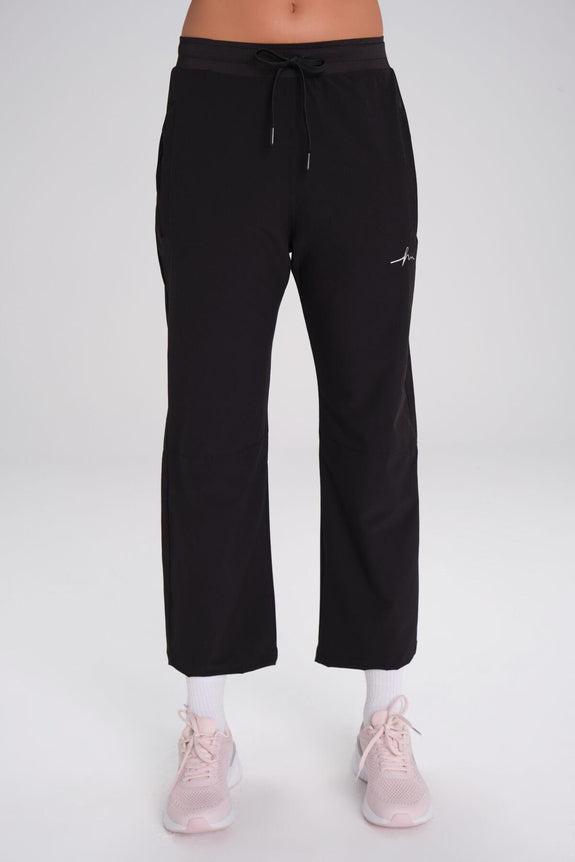 Active Double-Layered Leggings Straight-Cut Black Sports Pants Sweatpants BLACK