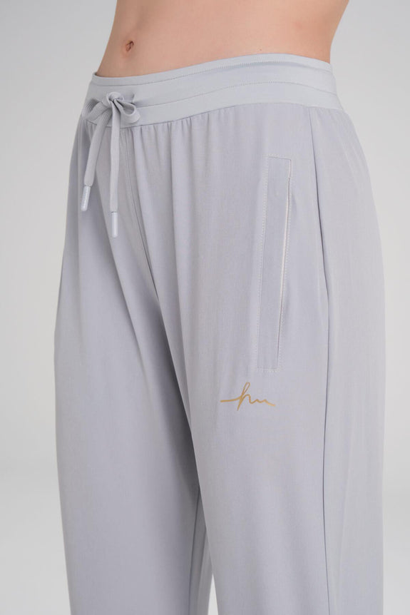 Active Double-Layered Leggings Straight-Cut Black Sports Pants Sweatpants Gray