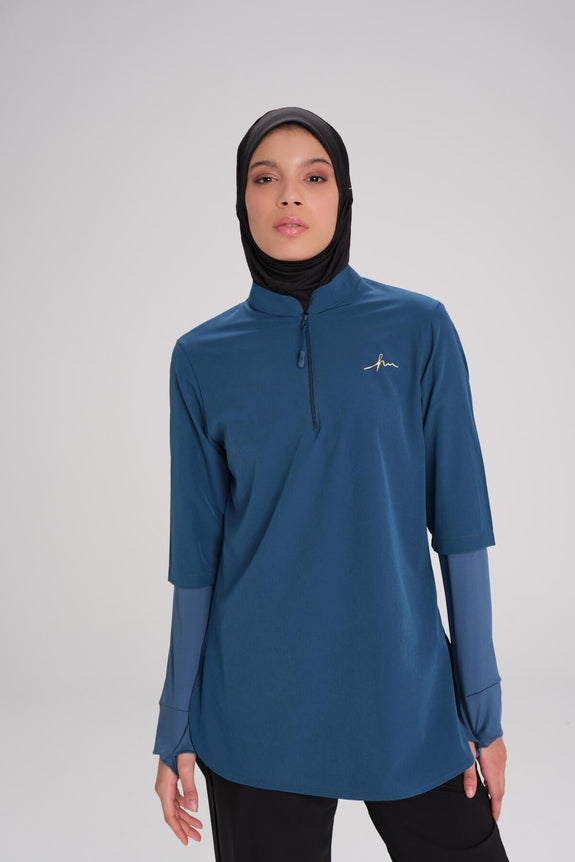 Modest Active Long-Sleeve Zippered Blue Modest Training T-Shirt
