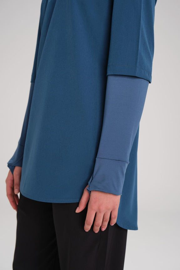Modest Active Long-Sleeve Zippered Blue Modest Training T-Shirt