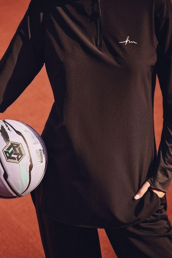 Modest Active Long-Sleeve Zippered Blue Modest Training T-Shirt TC2