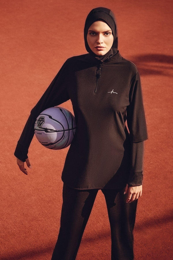 Modest Active Long-Sleeve Zippered Blue Modest Training T-Shirt TC2