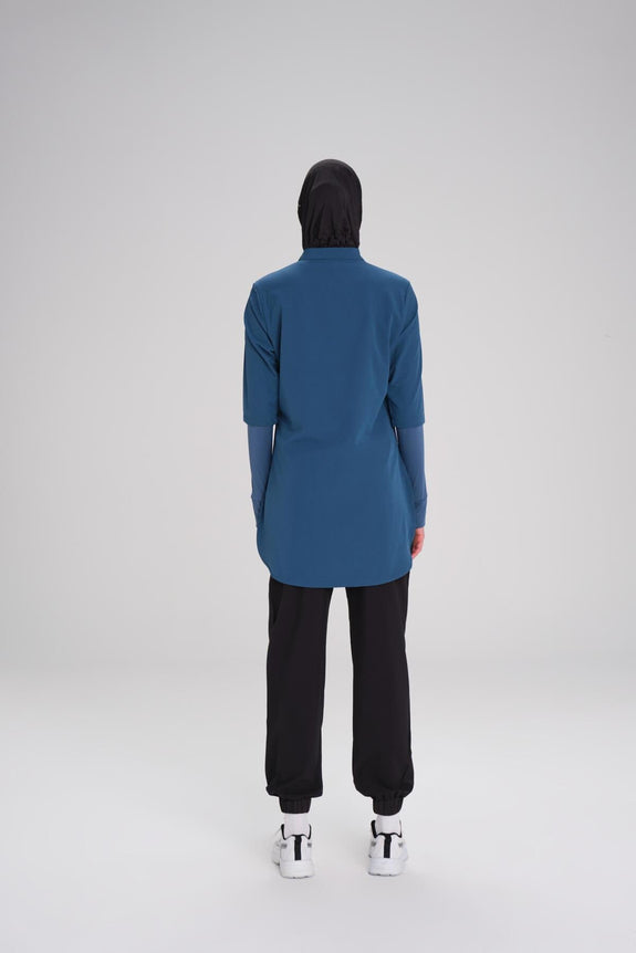 Modest Active Long-Sleeve Zippered Blue Modest Training T-Shirt