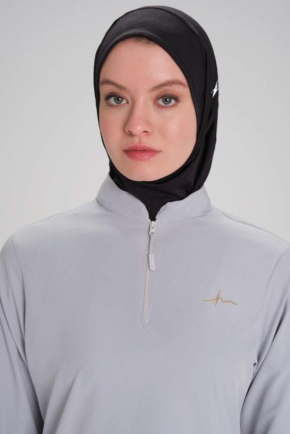 Modest Active Long-Sleeve Zippered Blue Modest Training T-Shirt TC6