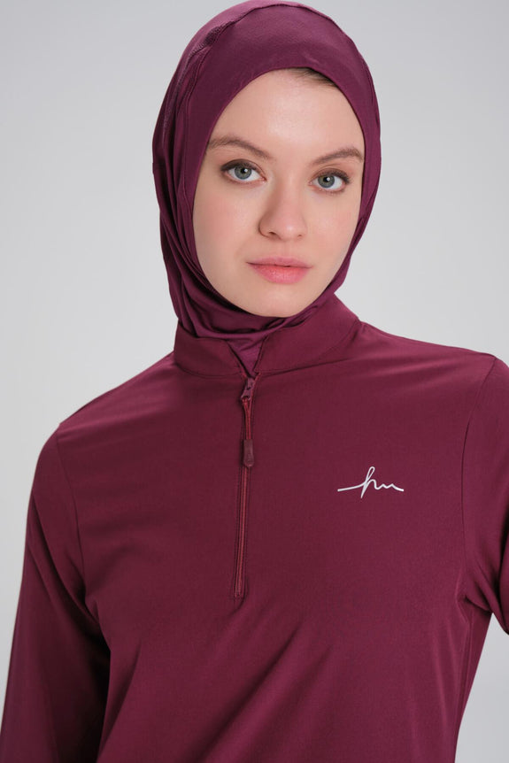 Modest Active Long-Sleeve Zippered Blue Modest Training T-Shirt TC4