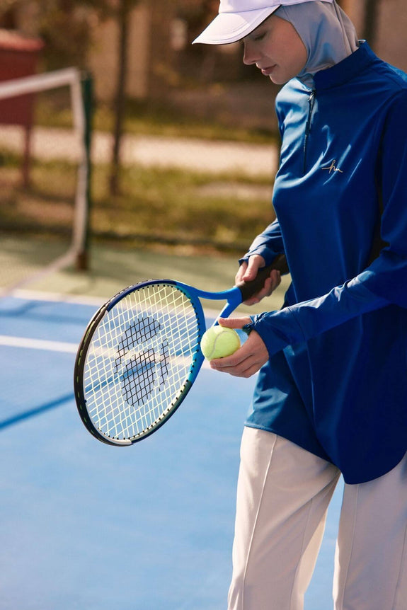 Modest Active Long-Sleeve Zippered Blue Modest Training T-Shirt