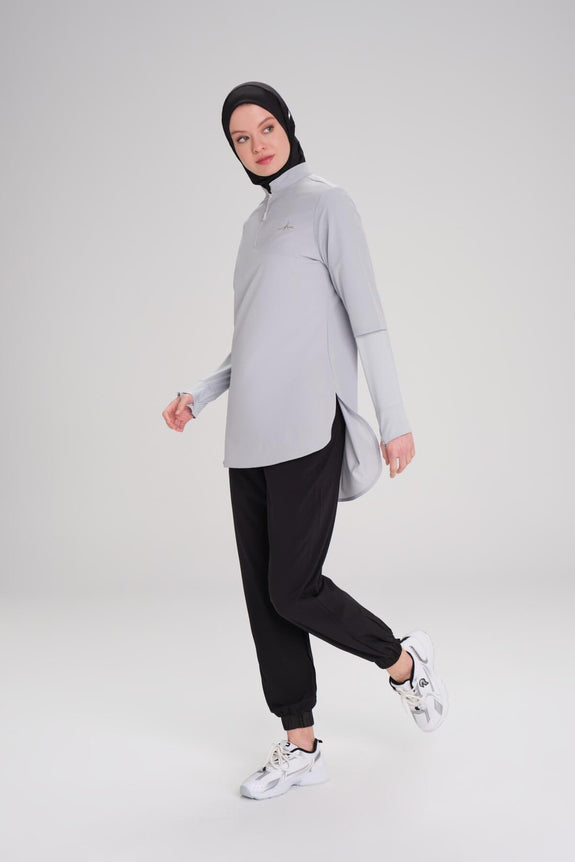 Modest Active Long-Sleeve Zippered Blue Modest Training T-Shirt TC6