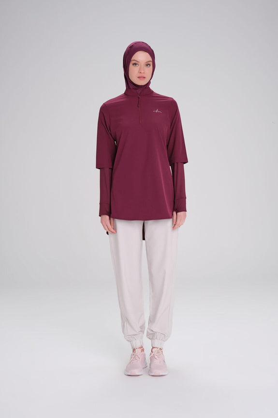 Modest Active Long-Sleeve Zippered Blue Modest Training T-Shirt TC4