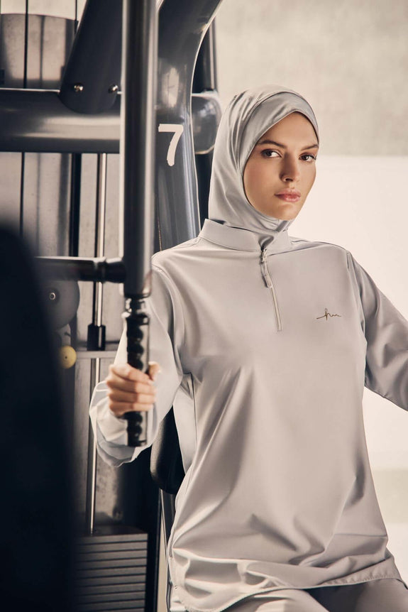 Modest Active Long-Sleeve Zippered Blue Modest Training T-Shirt TC6