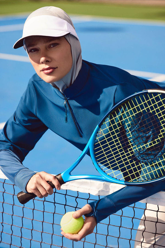 Modest Active Long-Sleeve Zippered Blue Modest Training T-Shirt