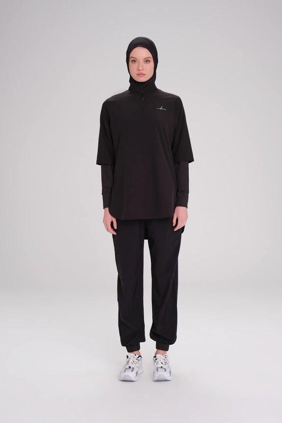 Modest Active Long-Sleeve Zippered Blue Modest Training T-Shirt TC2