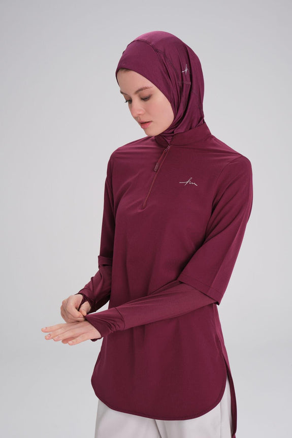 Modest Active Long-Sleeve Zippered Blue Modest Training T-Shirt TC4