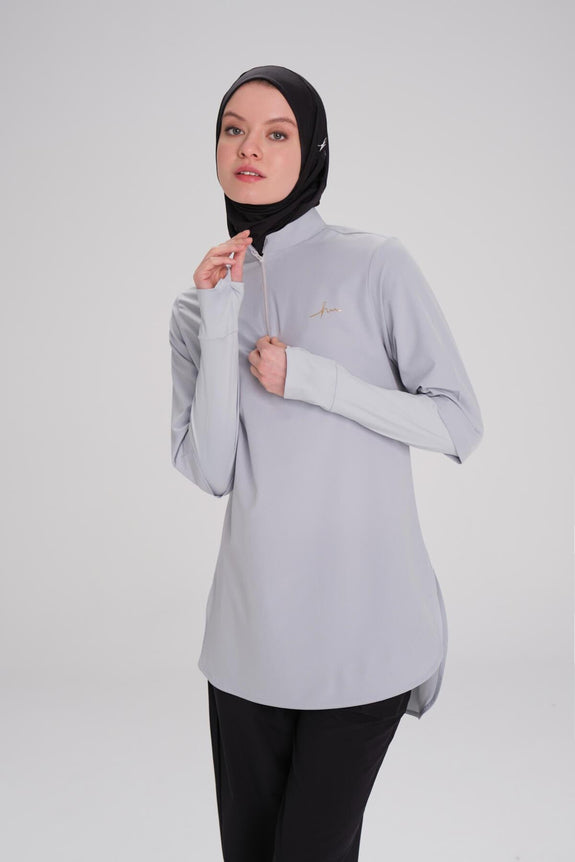 Modest Active Long-Sleeve Zippered Blue Modest Training T-Shirt TC6