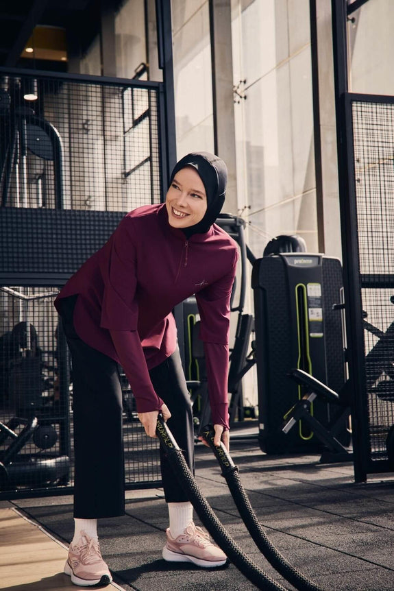 Modest Active Long-Sleeve Zippered Blue Modest Training T-Shirt TC4